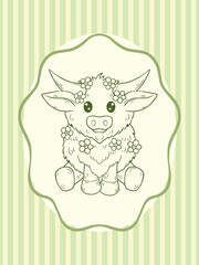 Colorful cute cow illustration with fun background, vector art