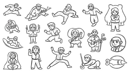 Fototapeta premium Black Silhouettes of character, people, outline, icon, vector, set, collection