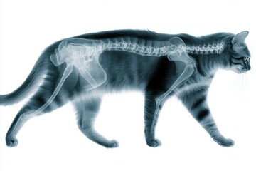 Side view digital X ray of a cat s abdomen on white background