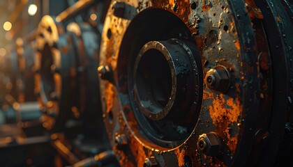 Rusty industrial machinery with bolts and gears