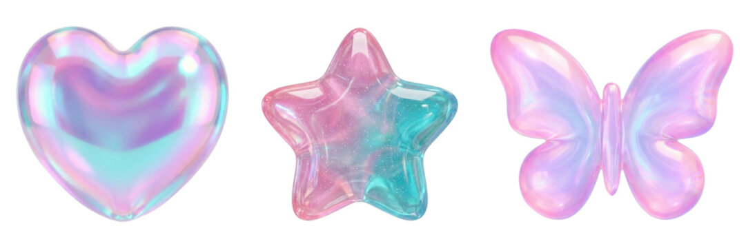 Y2K Holographic Icon Trio with Heart, Star and Butterfly.