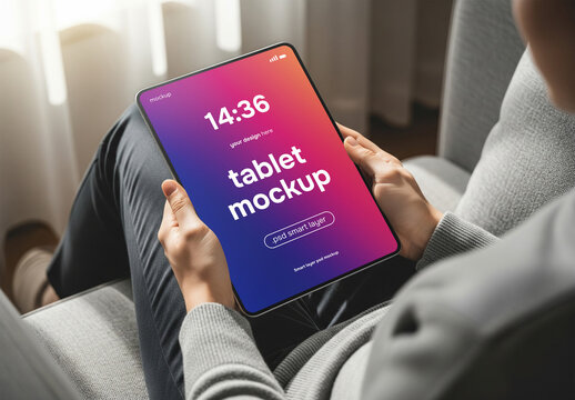 A woman holding a tablet pc &ndash; mockup