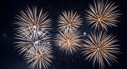 Vibrant golden fireworks exploding against dark night sky