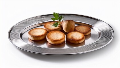 Served On Silver Platter Silver Plate On White Background