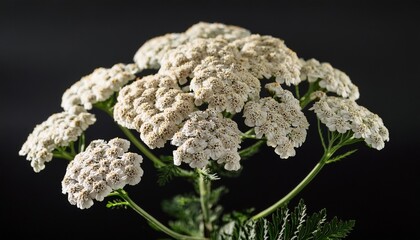 Yarrow Flower Clusters On Dark Background
