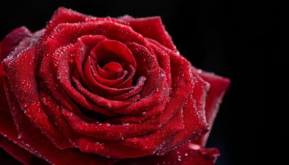 Close Up Of A Deep Red Velvet Rose With Water Droplets On Dark Background Perfect For Romantic And Floral Themes