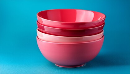 Stack Of Vibrant Pink And Red Mixing Bowls