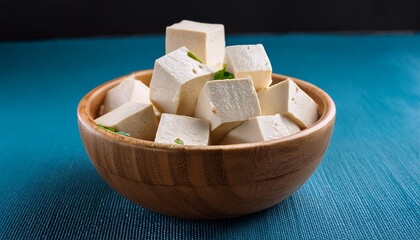 Cubes Of Firm Tofu In A Wooden Bowl