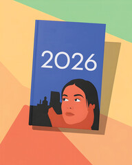 Modern 2026 Planner Mockup with Graphic Portrait Illustration