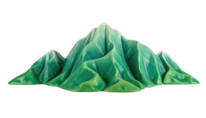 Stylized, low-poly mountains. Lush green and sunny, isolated against a black background