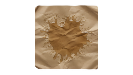 Grease Stain on Brown Paper Food Wrap Isolated on Transparent Background PNG – Organic Texture Overlay
