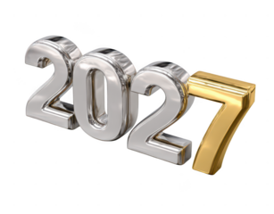 2027 in silver and gold color on a white background