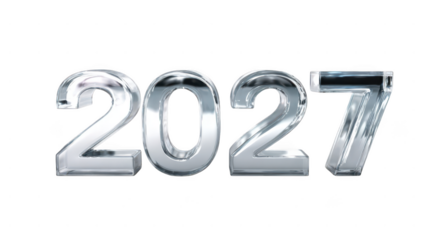 2027 written with holographic silver numbers on a white background