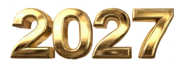 golden number "2027" on a white background