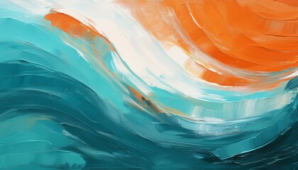 abstract teal orange and white impasto painting texture ocean waves background art print website design