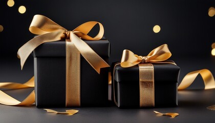 black gift boxes with golden ribbon