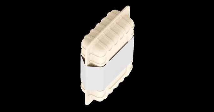 Molded pulp packaging rotation animation seamlessly loopable. 3D rendering isolated on transparent background
