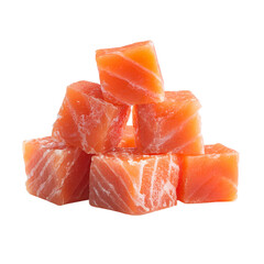 Cubed Salmon Pieces Food isolated on transparent background.