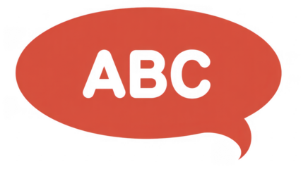 Red speech bubble with ABC text message isolated on a transparent background