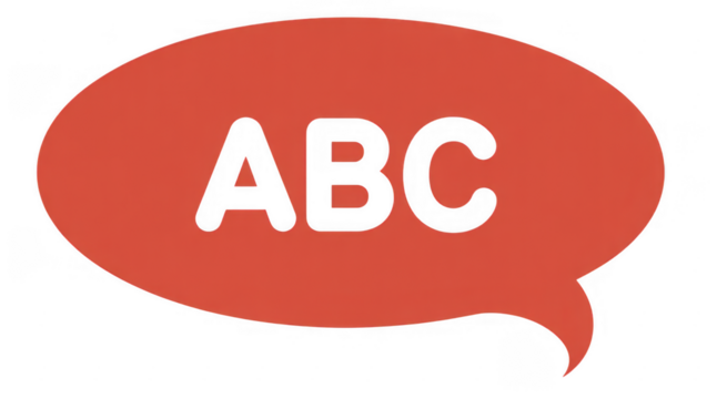 Red speech bubble with ABC text message isolated on a transparent background - Powered by Adobe
