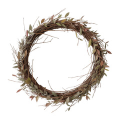 Fototapeta premium Dried Twigs and Leaves Wreath on Black dried leaves isolated on a transparent background