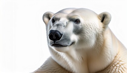 Fototapeta premium a polar bear with white fur is sitting on a plain white background showcasing its majestic appearance