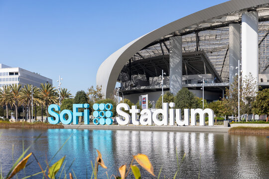 Inglewood, CA, USA - November 14, 2024: Sofi Stadium is home to the NFL Los Angeles Rams and Chargers. The state-of-the-art building is a past and future site for the Super Bowl and Olympics.