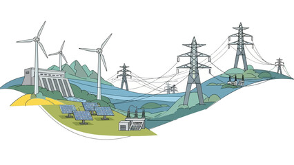 Wind Turbines and Power Transmission Lines.
