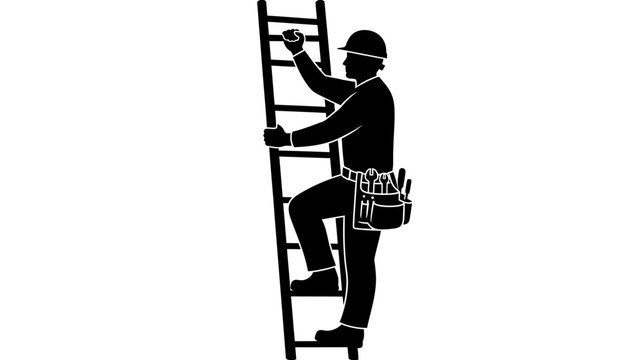 Construction Worker Climbing Ladder with Toolbelt.