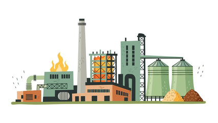 Obraz premium Industrial Factory Complex with Silos and Chimney.