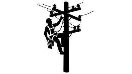 Obraz premium Linemen Working on Utility Pole Silhouette.
