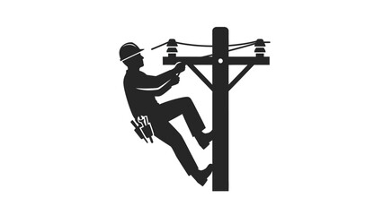 Lineman Working on Utility Pole Silhouette.