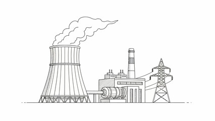 Nuclear Power Plant Illustration with Cooling Tower.