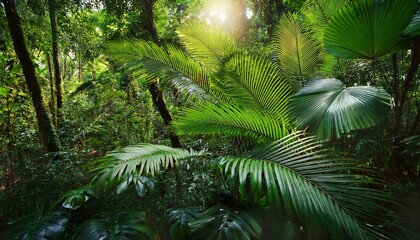 Lush Green Foliage In Tropical Jungle