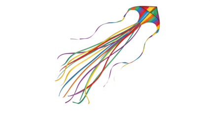 Bright Festival Kite Tail Ribbons Isolated on Transparent Background PNG – Flowing Curved Shapes, Colorful Cutout
