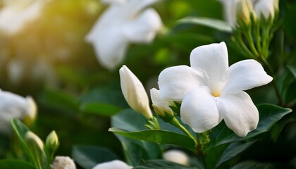 Obraz premium Closeup White Gardenia Crape Jasmine Flower Background