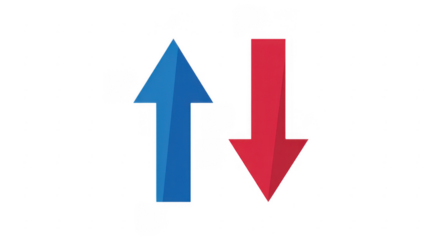 Blue up arrow and red down arrow arrows isolated on a transparent background