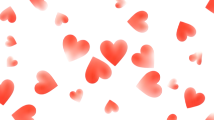 Red and White Gradient Hearts Scattered on Black isolated on transparent background