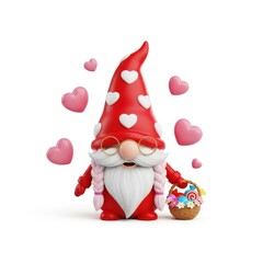 Valentine's gnome figurine isolated on white background