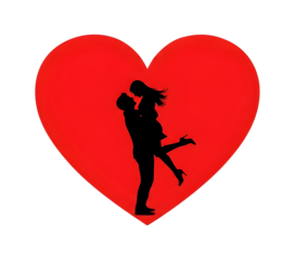 Couple Silhouette in Red Heart love romance isolated on transparent background