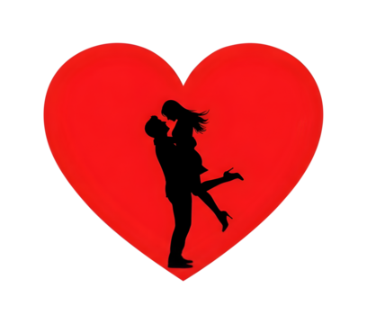 Couple Silhouette in Red Heart love romance isolated on transparent background - Powered by Adobe