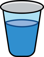 Transparent Plastic Beaker Icon with Blue Liquid Fill