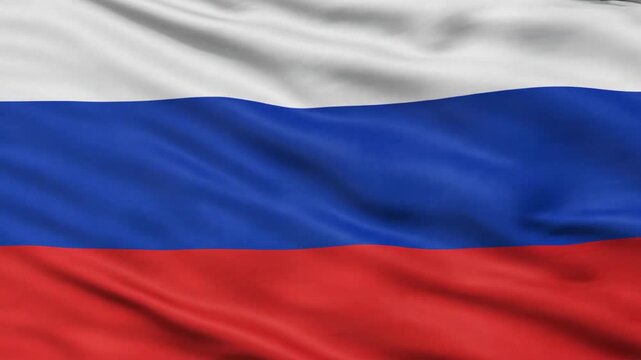 Russia Flag Waving Background, Full Frame Canvas Fabric Texture in Slow Motion, National Symbol for News and Graphics