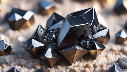 Dark Metallic Tetrahedrite Crystals Display Characteristic Tetrahedral Habit On A Light Mineral Matrix