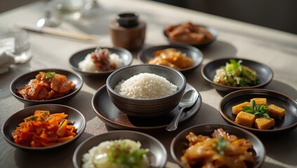 Korean meal with accompaniments