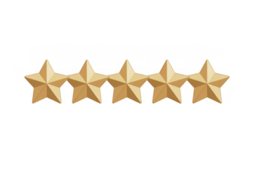 Five gold stars rating star rating system review isolated on a transparent background