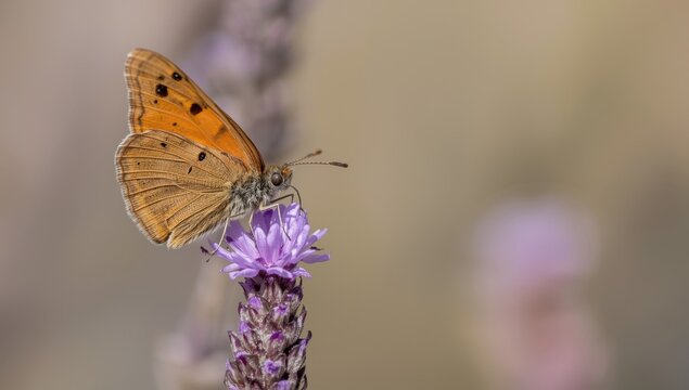 Lasiommata megera butterfly on lavender, Aveyron, France