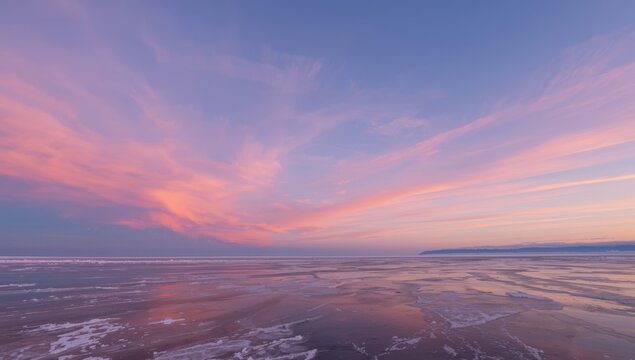 Lavender-hued clouds above the Barents Sea in Murmansk area