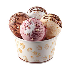 Ice cream balls in paper cup isolated on transparent background.