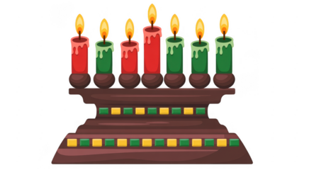 Kwanzaa kinara with lit candles African American holiday isolated on a transparent background